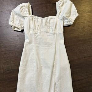 Astr White Square Neck Puff Sleeve Mini Dress